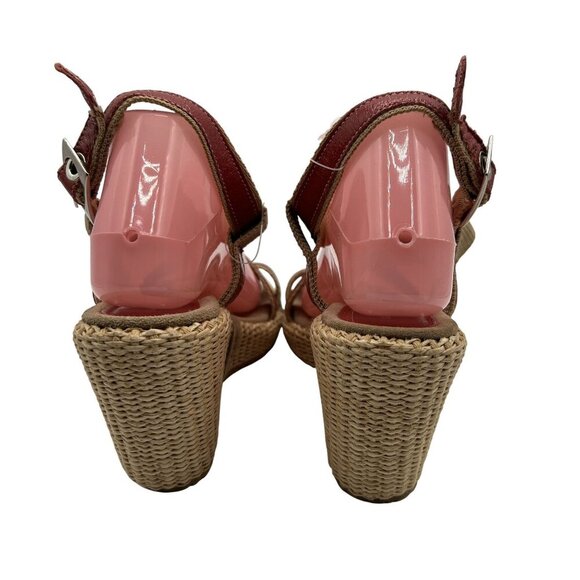 Gant Womens 8 Red Leather Espadrille Wedge Sandals Strappy Slingback Coachella - Picture 9 of 11